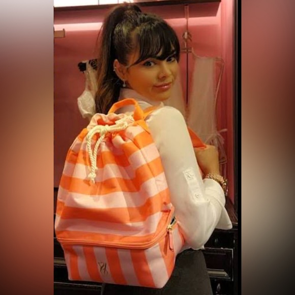 Victoria's Secret Pink Coral Stripe ULTIMATE BEACH BAG Backpack & Cooler 2n1 NEW - Picture 1 of 5